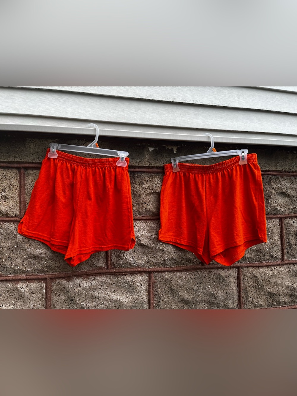 Lot of 2 Soffe Bright Orange Athletic Shorts - elastic waist large Junior